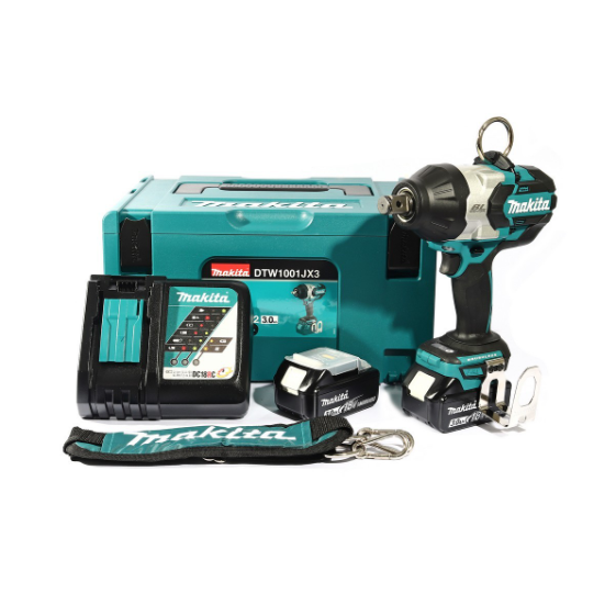 MAKITA เครื่องขันบล๊อกไร้สาย 18 โวลต์ รุ่น DTW1001JX3 แรงบิดสูงสุด 1,050 นิวตันเมตร รวมแบตเตอรี่และแท่นชาร์จ