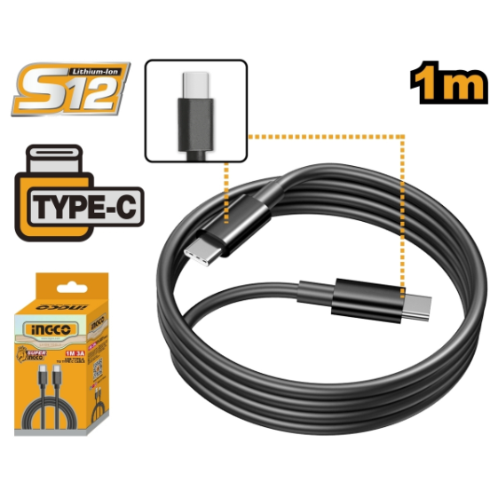 INGCO สายชาร์จ USB Type C To C รุ่น IUCC02 สายเคเบิ้ลยาว 1 เมตร กระแสไฟในการชาร์จสูงสุด 3 แอมป์