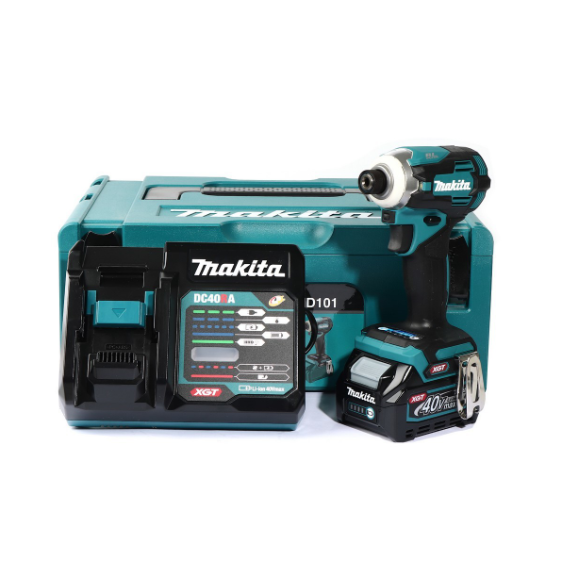 MAKITA สว่านไขควงกระแทกไร้สาย 40 โวลต์ 1/4 นิ้ว รุ่น TD001GD101 แรงบิดสูงสุด 220 นิวตันเมตร รวมแบตเตอรี่และแท่นชาร์จ