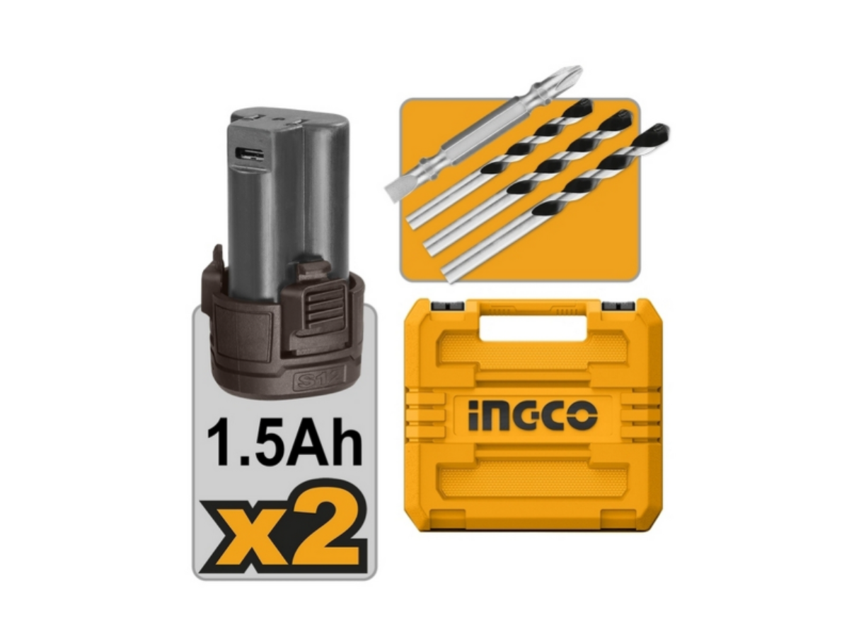 INGCO สว่านกระแทก 12 โวลต์ แบตเตอรี่ทรงเหลี่ยมสไลด์ รุ่น CIDLI1228