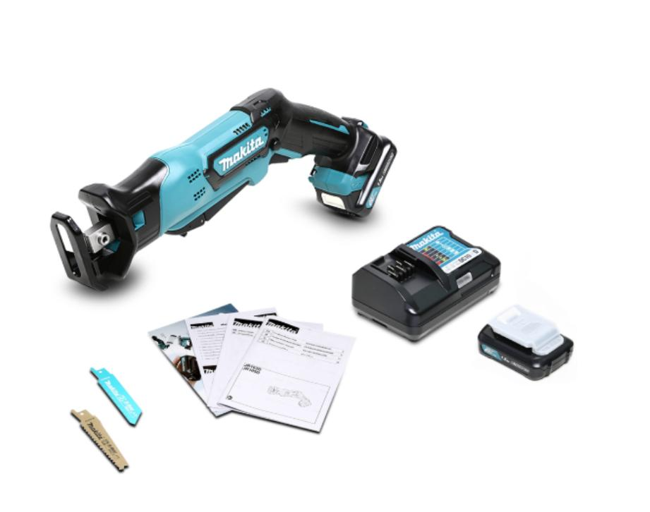 MAKITA เลื่อยชักไร้สาย 12 โวลต์ (น๊อตล็อก + B-Type) รุ่น JR105DWYE ความยาวช่วงชัก 1/2 นิ้ว รวมแบตเตอรี่-แท่นชาร์จ