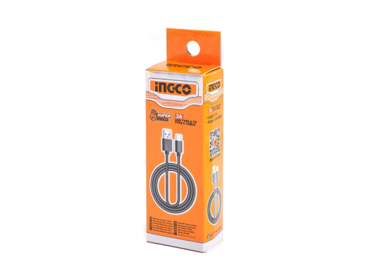 INGCO สายชาร์จ USB Type A To C รุ่น IUCC01 สายเคเบิ้ลยาว 1 เมตร กระแสไฟในการชาร์จสูงสุด 3 แอมป์