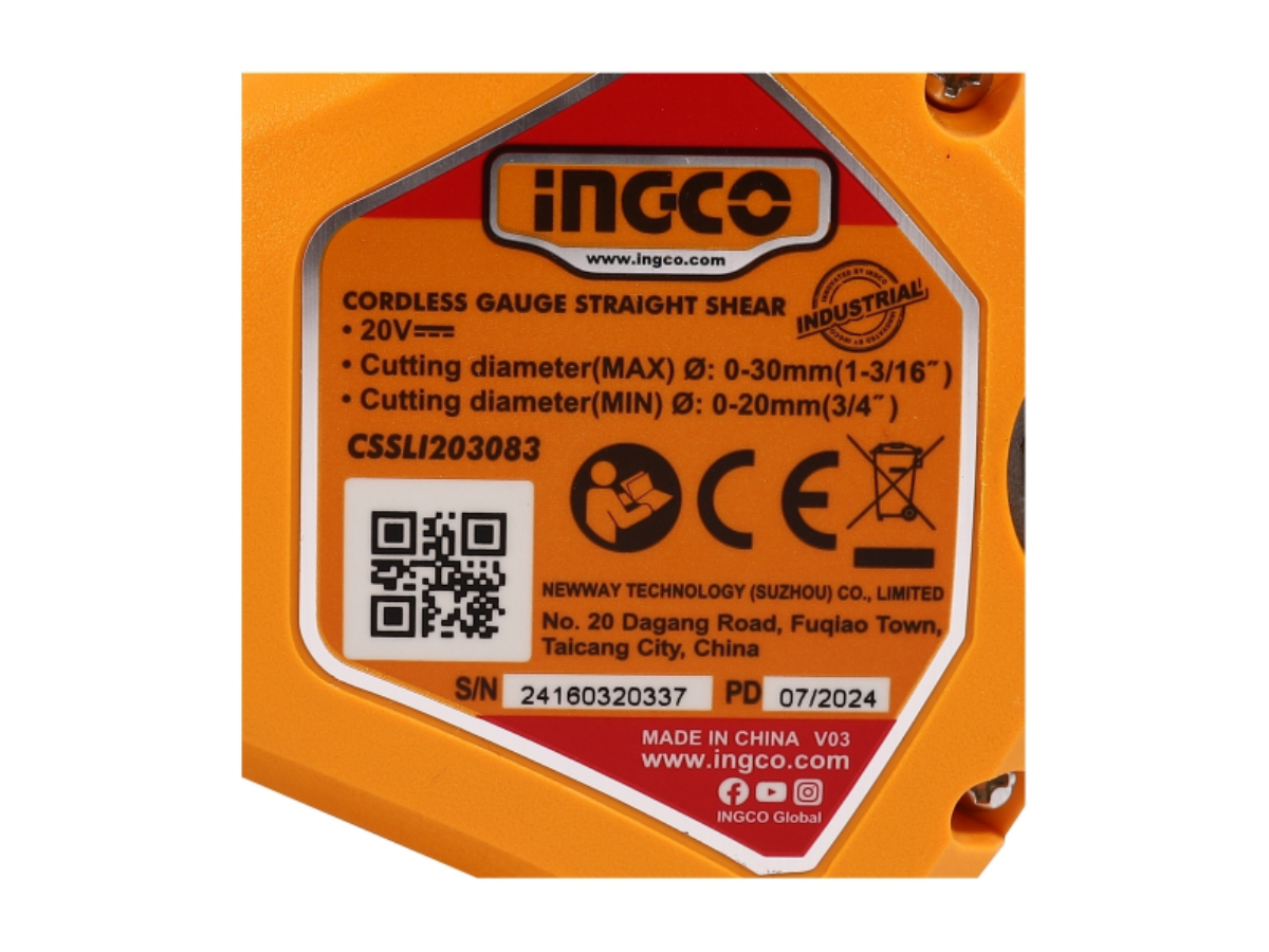 INGCO กรรไกรตัดกิ่งไร้สาย 20 โวลต์ รุ่น CSSLI203083 มอเตอร์ Brushless สามารถตัดได้ 20-30 มม. 