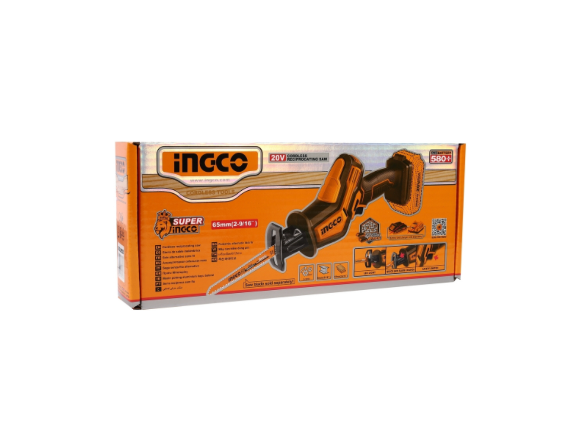 INGCO 20V เลื่อยชักไร้สายมือเดียว รุ่น CRSLI6508 ความเร็วรอบ 0-3,200 รอบ/นาที ไม่รวมแบตเตอรี่และแท่นชาร์จ