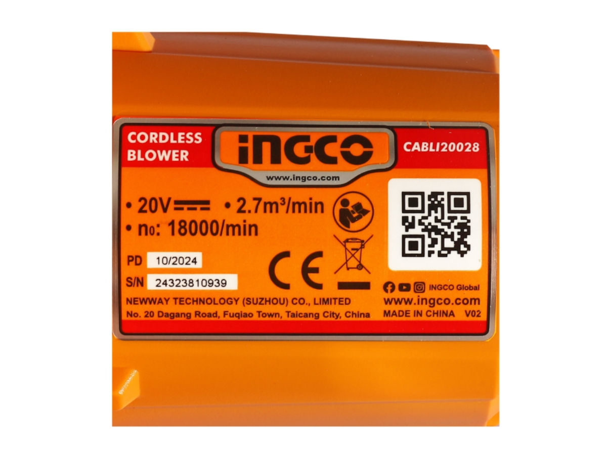 INGCO เครื่องเป่าลมไร้สาย (เครื่องเปล่า) รุ่น CABLI20028