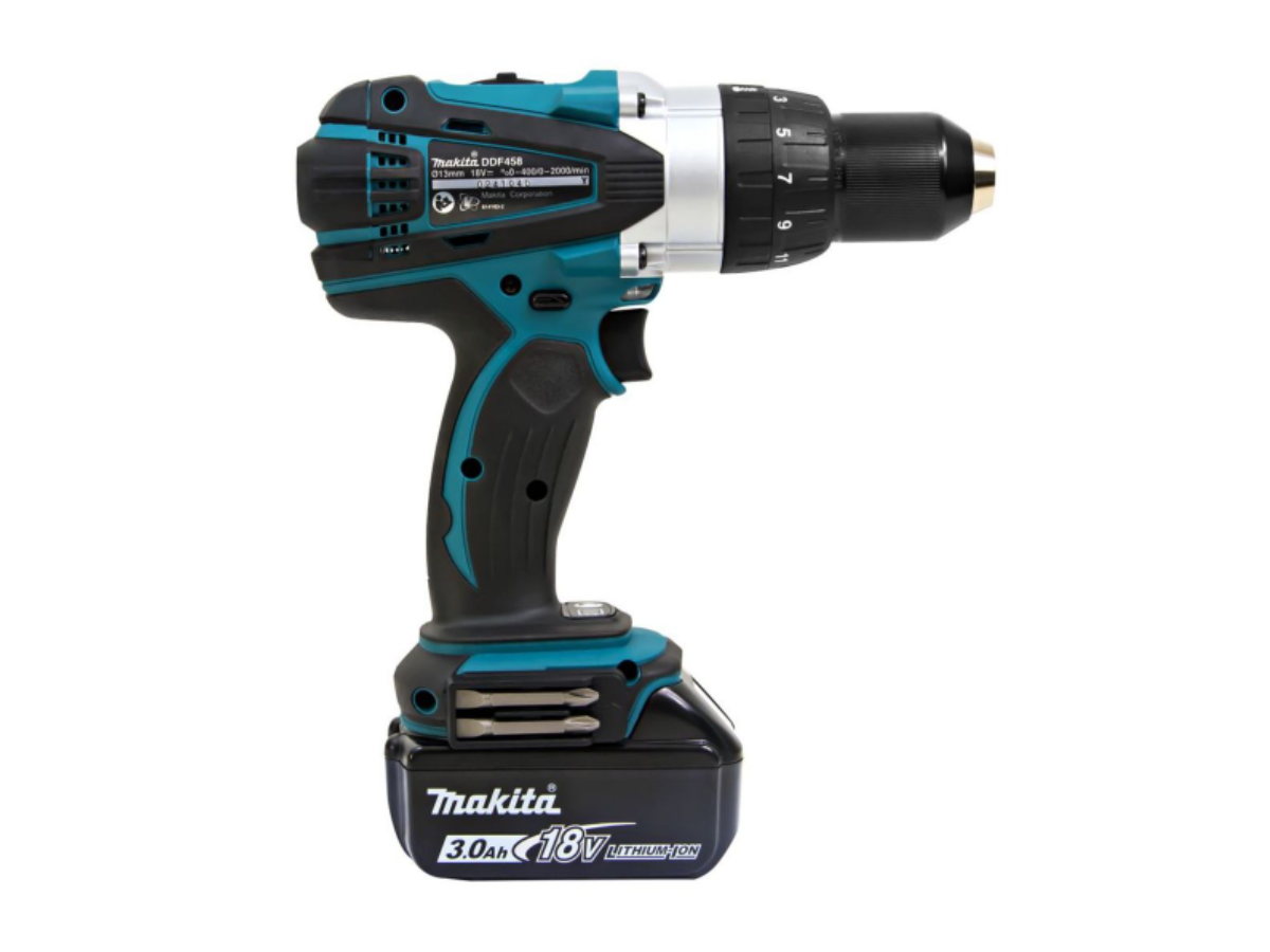 MAKITA สว่านไขควงไร้สาย 18 โวลต์ ขนาด 1/2 นิ้ว รุ่น DDF-458RFE แรงบิดหมุน 84 นิวตันเมตร รวมแบตเตอรี่และแท่นชาร์จ