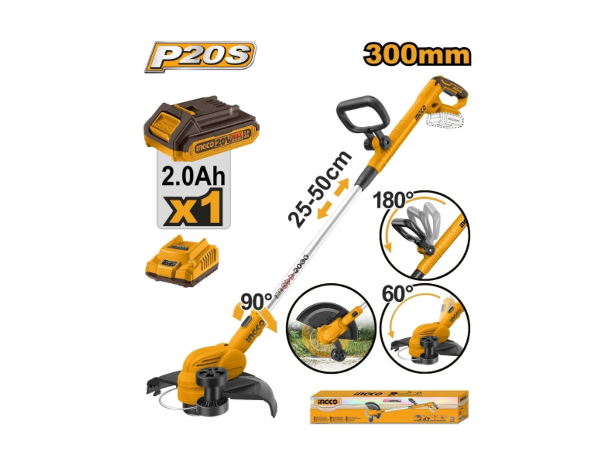 INGCO เครื่องเล็มหญ้าสายเอ็น 20V 300 มม. รุ่น CGTLI203285 ความเร็วรอบ 8,200 รอบ/นาที