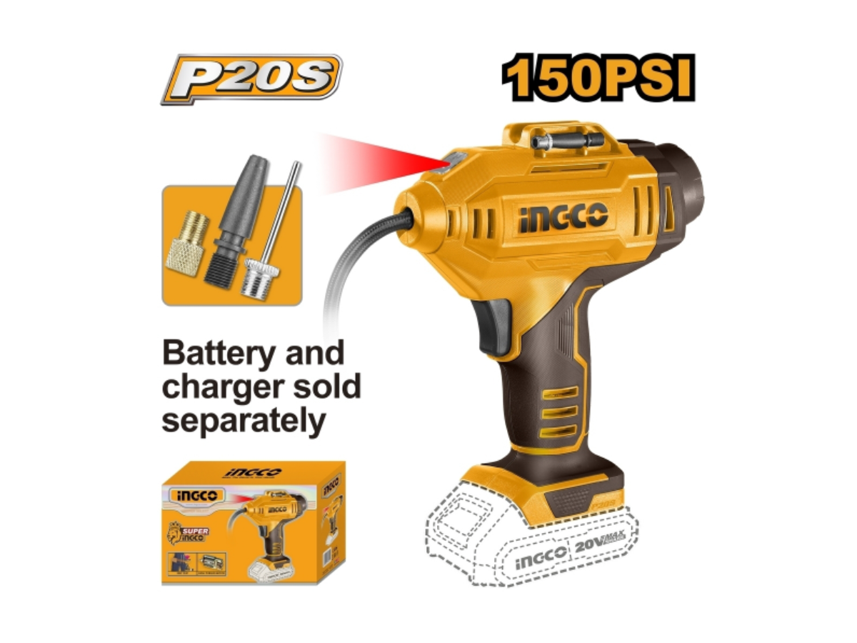 INGCO ปั๊มสูบลมไร้สาย 20 โวลต์ รุ่น CACLI2018 แรงดันลมสูงสุด 150 PSI / 10.34 บาร์